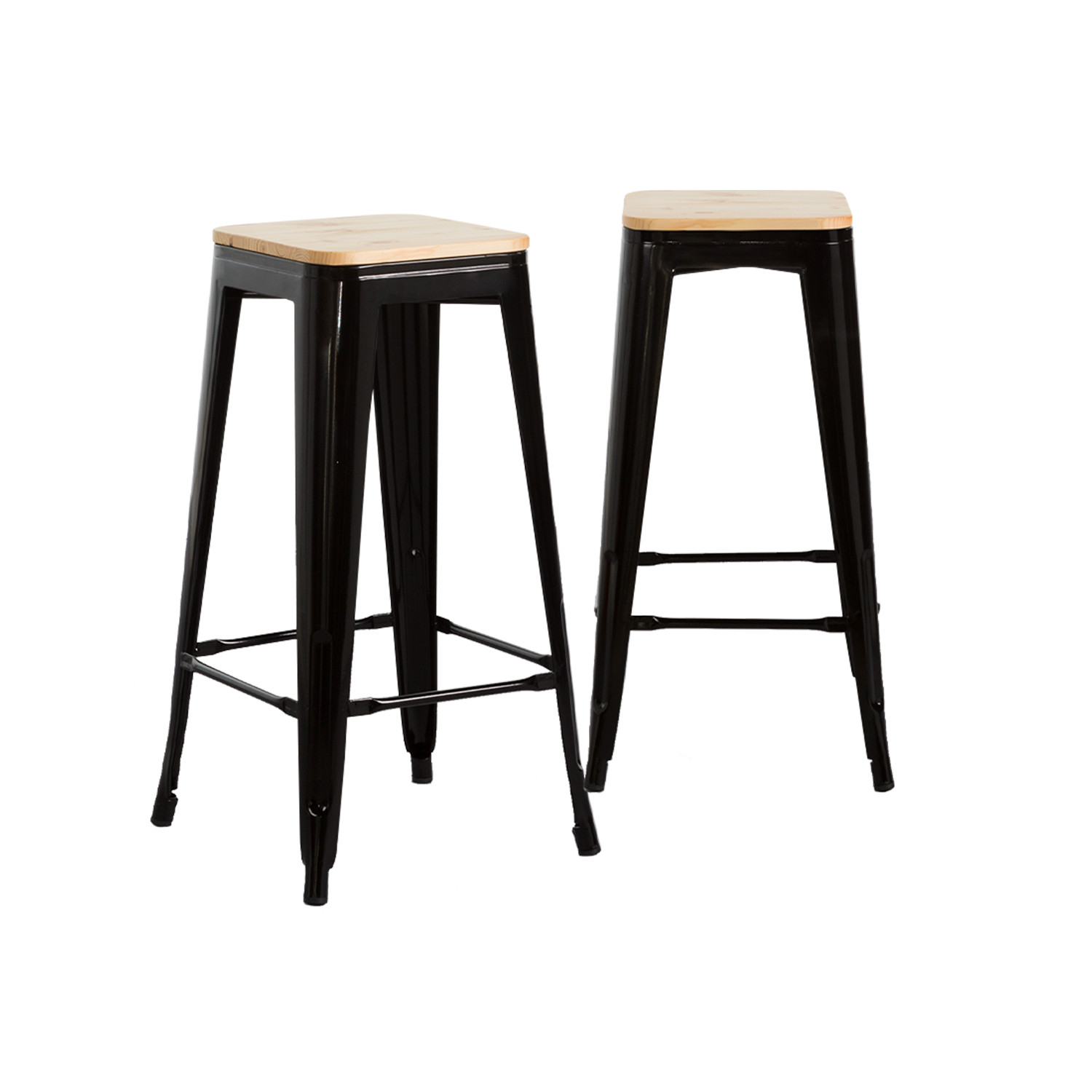 Pack 2 Taburetes Industriales Strong con Asiento de Madera 43x43x77cm Thinia Home Packs de Taburetes 1
